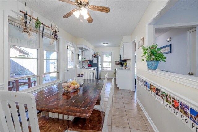 4357 Water Briar Rd, Millington, TN 38053 - dining area featuring light tile patterned floors, a textured ceiling, baseboards, and a ceiling fan