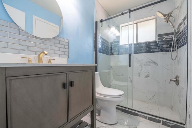 12580 Macon Rd, Tn, TN 38017 - bathroom with toilet, marble finish floors, a marble finish shower, and vanity