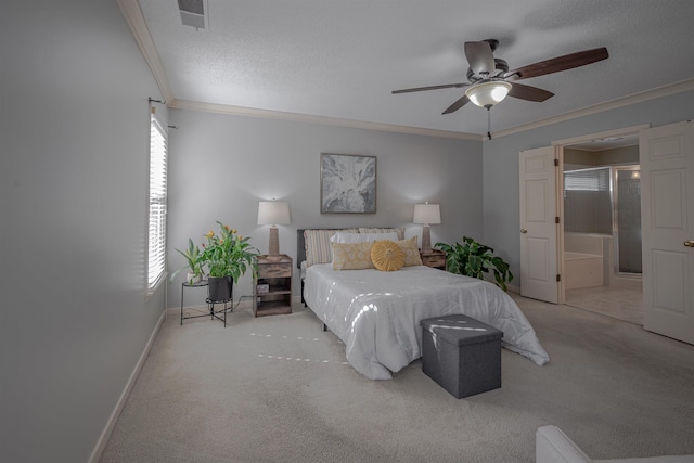 8451 Donegal Cv, Germantown, TN 38139 - bedroom featuring ornamental molding, carpet flooring, baseboards, ensuite bath, and ceiling fan