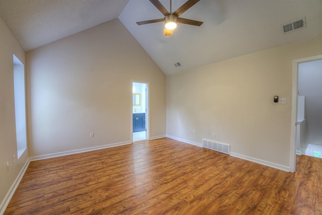 1823 Allenby Green Dr Unit 6, Germantown, TN 38139 - empty room featuring ceiling fan, wood finished floors, high vaulted ceiling, and baseboards