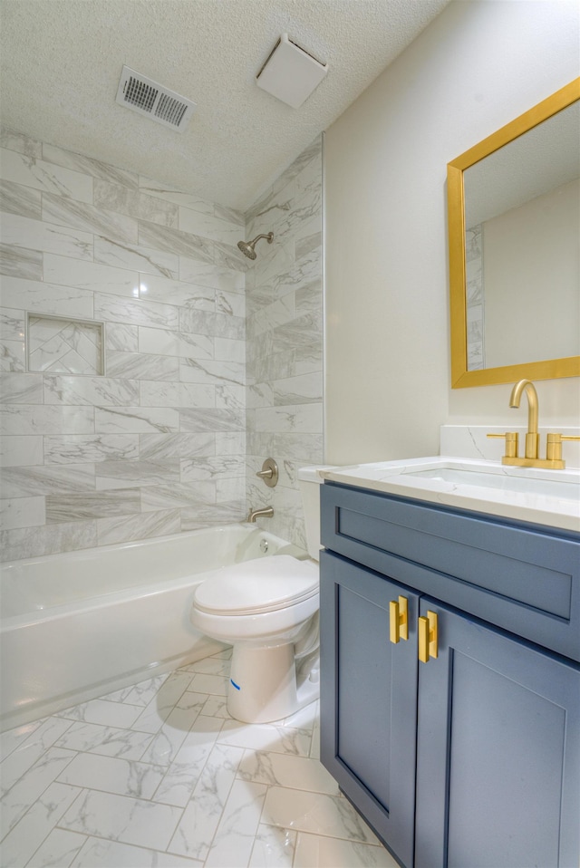 1823 Allenby Green Dr Unit 6, Germantown, TN 38139 - full bathroom with bathing tub / shower combination, toilet, vanity, marble look tile flooring, and a textured ceiling