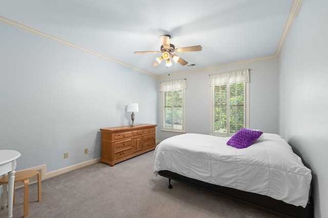 9245 Forest Estates Cv, Germantown, TN 38139 - bedroom featuring ornamental molding, light colored carpet, baseboards, and ceiling fan