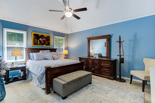 3120 Caledonia Rd, Memphis, TN 38119 - bedroom featuring light colored carpet, multiple windows, ornamental molding, and ceiling fan