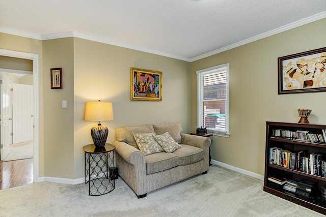 3120 Caledonia Rd, Memphis, TN 38119 - living area featuring crown molding, baseboards, carpet flooring, and a textured ceiling