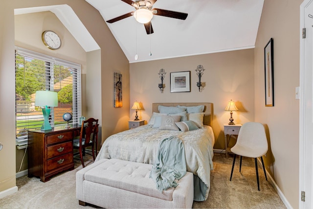 3120 Caledonia Rd, Memphis, TN 38119 - bedroom with vaulted ceiling, light carpet, baseboards, and a ceiling fan