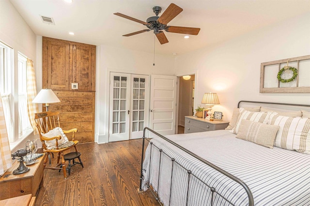 504 Rushing Rd, Michie, TN 38357 - bedroom featuring wood finished floors, recessed lighting, french doors, and a ceiling fan