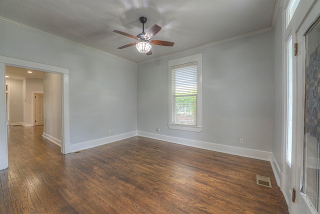 1224 Faxon Ave, Memphis, TN 38104 - unfurnished room with a ceiling fan, dark wood-style floors, ornamental molding, and baseboards