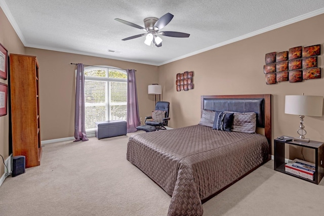 546 Township Cv, Collierville, TN 38017 - bedroom featuring carpet flooring, crown molding, a textured ceiling, baseboards, and a ceiling fan