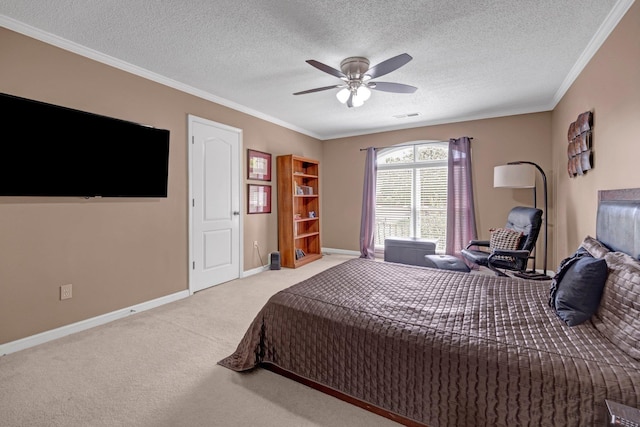 546 Township Cv, Collierville, TN 38017 - bedroom featuring carpet, baseboards, crown molding, a ceiling fan, and a textured ceiling