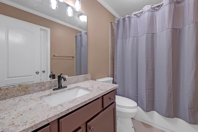 546 Township Cv, Collierville, TN 38017 - full bathroom featuring toilet, vanity, crown molding, shower / bath combo, and tile patterned flooring