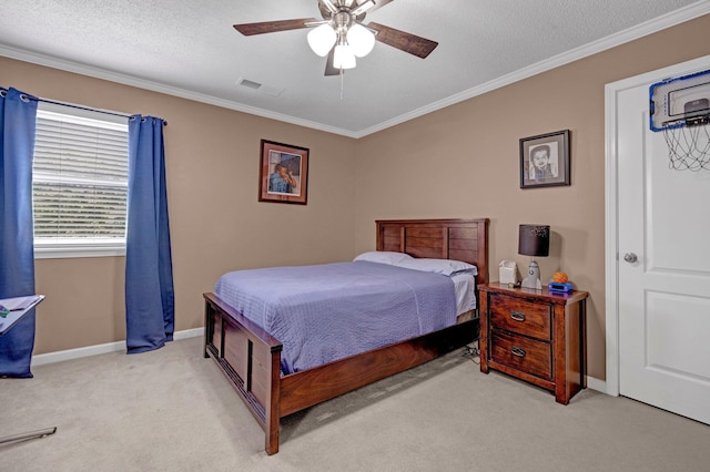 546 Township Cv, Collierville, TN 38017 - bedroom featuring carpet floors, ornamental molding, baseboards, ceiling fan, and a textured ceiling
