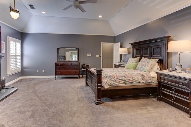 6703 N Kirby Oaks Cv, Memphis, TN 38119 - bedroom featuring lofted ceiling, light colored carpet, baseboards, and a ceiling fan