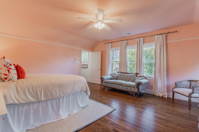 1514 Vance Ave, Memphis, TN 38104 - bedroom with vaulted ceiling, wood finished floors, baseboards, and a ceiling fan