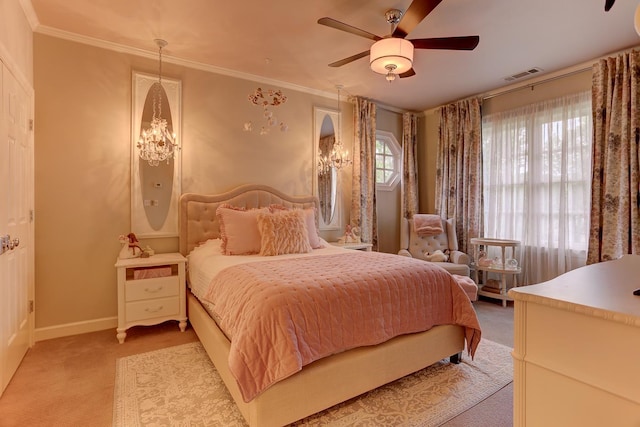 9470 Riveredge Dr, Memphis, TN 38018 - bedroom with light colored carpet, baseboards, ceiling fan, and ornamental molding