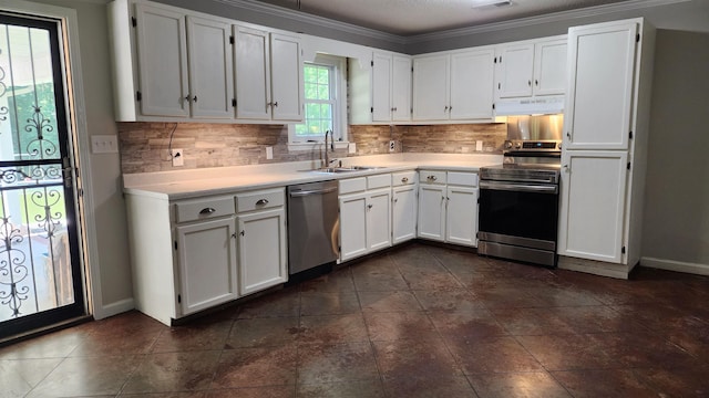 445 Caldwell Rd, Ripley, TN 38063 - kitchen with stainless steel appliances, a sink, under cabinet range hood, and white cabinets