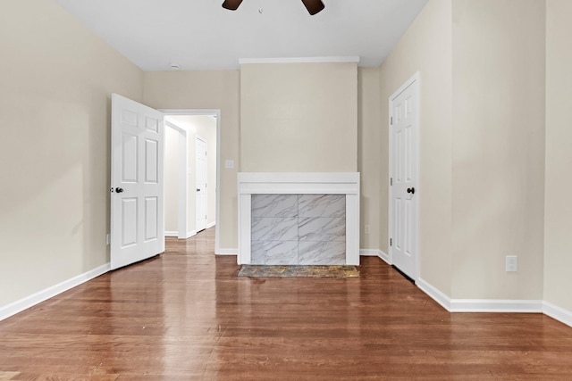510 Leath St, Memphis, TN 38105 - empty room featuring ceiling fan, wood finished floors, and baseboards