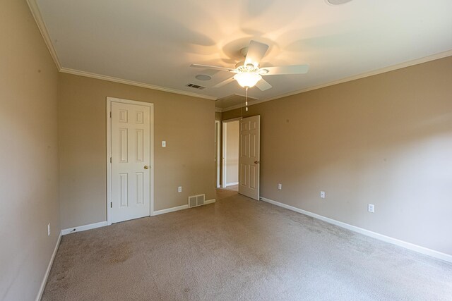 10223 Poston Oaks Cir, Collierville, TN 38017 - unfurnished bedroom with light carpet, crown molding, baseboards, and a ceiling fan