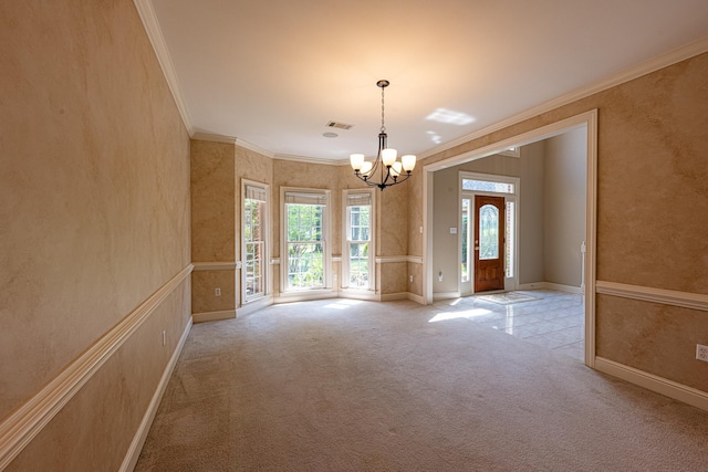 10223 Poston Oaks Cir, Collierville, TN 38017 - carpeted spare room with crown molding, a chandelier, and baseboards