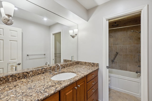 7617 Hollow Fork Rd, Germantown, TN 38138 - bathroom featuring vanity, a combined bath / shower with rainfall shower, tile patterned flooring, toilet, and recessed lighting