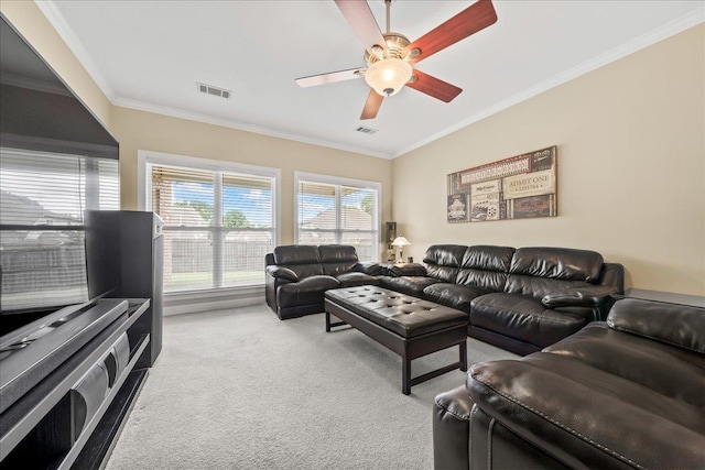 1166 Sanbyrn Dr, Cordova, TN 38018 - carpeted living area featuring ornamental molding and ceiling fan