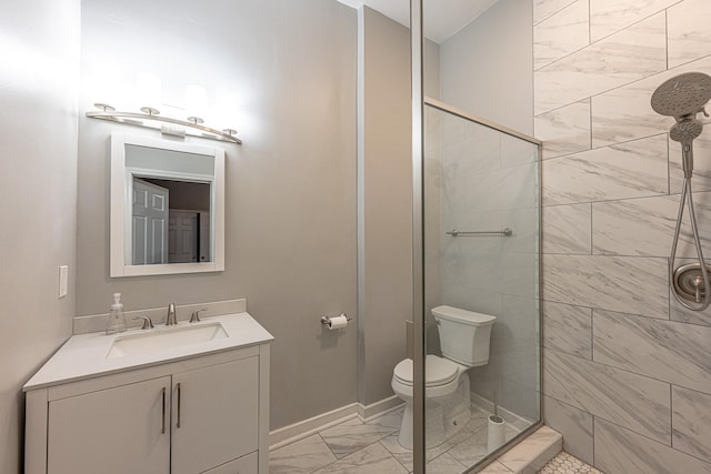 2046 Courtland Pl, Memphis, TN 38104 - full bath featuring marble look tiles, toilet, tiled shower, and vanity