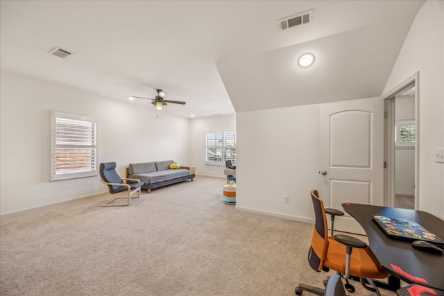 1668 Jennings Mill Ln, Collierville, TN 38017 - home office featuring a ceiling fan, carpet floors, baseboards, and recessed lighting