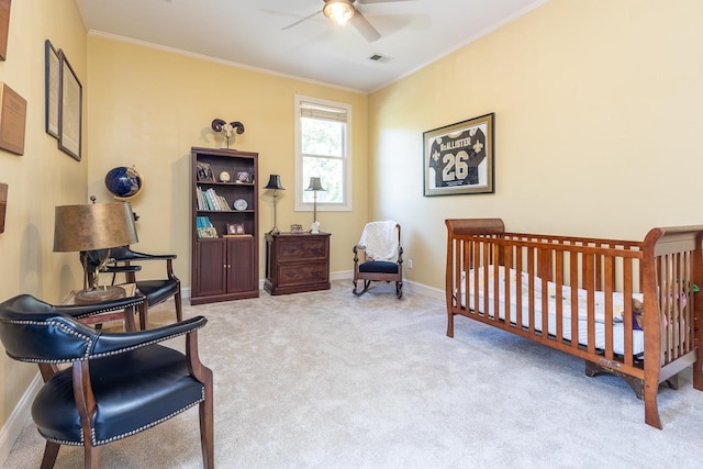1245 Auburn Woods Dr, Collierville, TN 38017 - carpeted bedroom featuring crown molding, baseboards, and ceiling fan