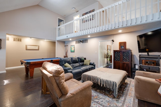 167 Ericson Rd, Memphis, TN 38018 - living area with high vaulted ceiling, wood finished floors, billiards table, and baseboards