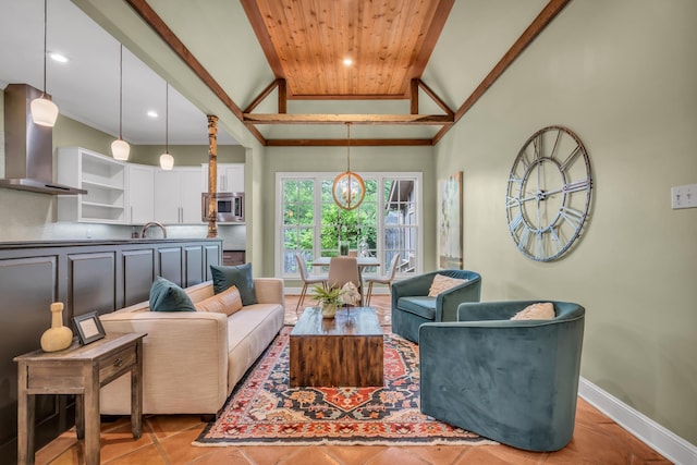 99 Red Acres Pl, Memphis, TN 38111 - living room with high vaulted ceiling, wooden ceiling, baseboards, and recessed lighting