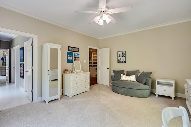 7726 Chapel Creek Pkwy N, Memphis, TN 38016 - living area with ornamental molding, light colored carpet, ceiling fan, and baseboards