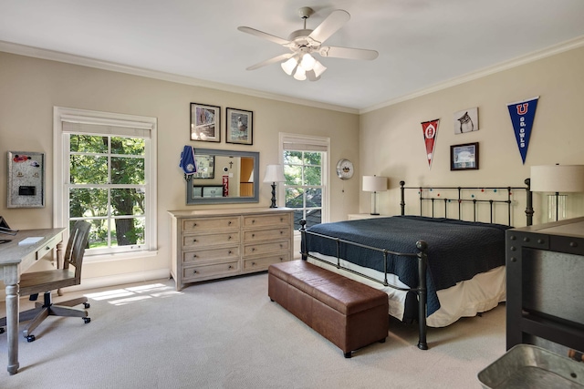 7726 Chapel Creek Pkwy N, Memphis, TN 38016 - bedroom featuring light carpet, ornamental molding, a desk, ceiling fan, and access to exterior