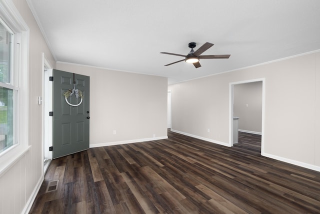 1512 Tipton Rd, Munford, TN 38058 - foyer with crown molding, dark wood-type flooring, a ceiling fan, and baseboards