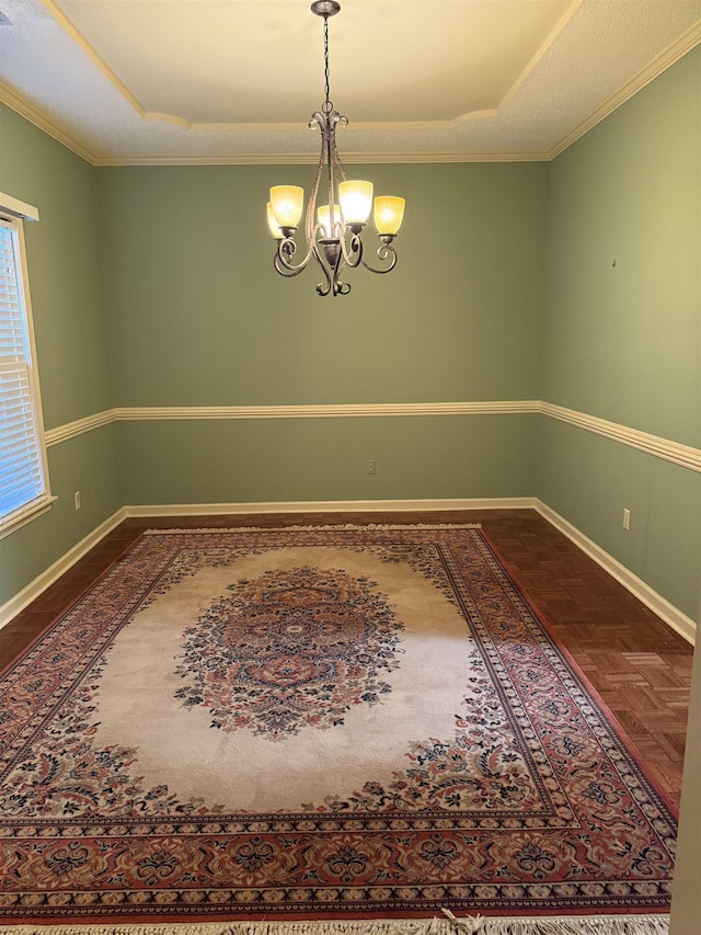 917 Valleyview Ln, Collierville, TN 38017 - unfurnished room featuring a raised ceiling, a chandelier, baseboards, and crown molding