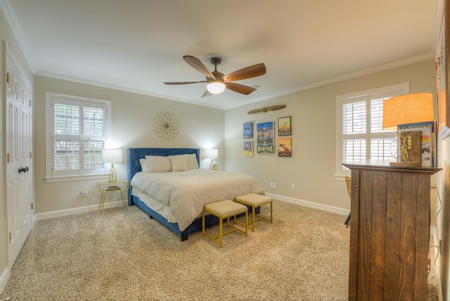 7352 Magnolia Ridge Dr, Germantown, TN 38138 - carpeted bedroom featuring ornamental molding, baseboards, and a ceiling fan