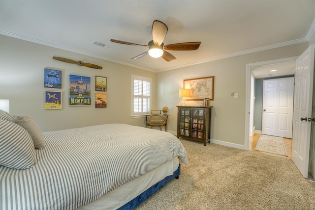 7352 Magnolia Ridge Dr, Germantown, TN 38138 - bedroom featuring crown molding, carpet flooring, a ceiling fan, and baseboards