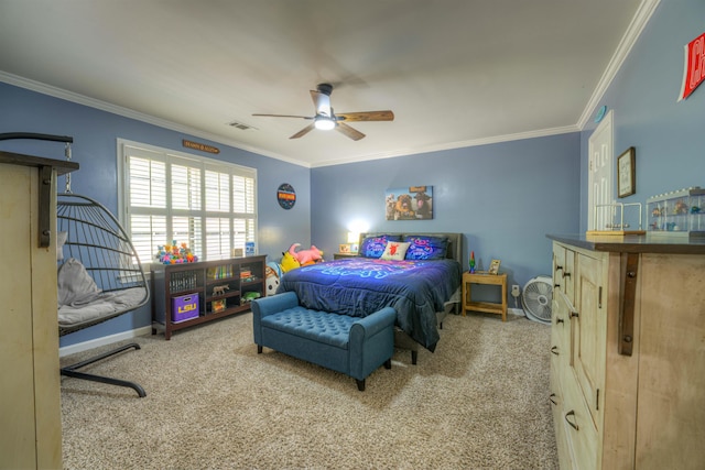 7352 Magnolia Ridge Dr, Germantown, TN 38138 - bedroom with carpet floors, ornamental molding, ceiling fan, and baseboards