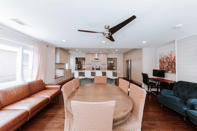 470 N Highland St, Memphis, TN 38122 - dining space featuring a ceiling fan, dark wood finished floors, and recessed lighting
