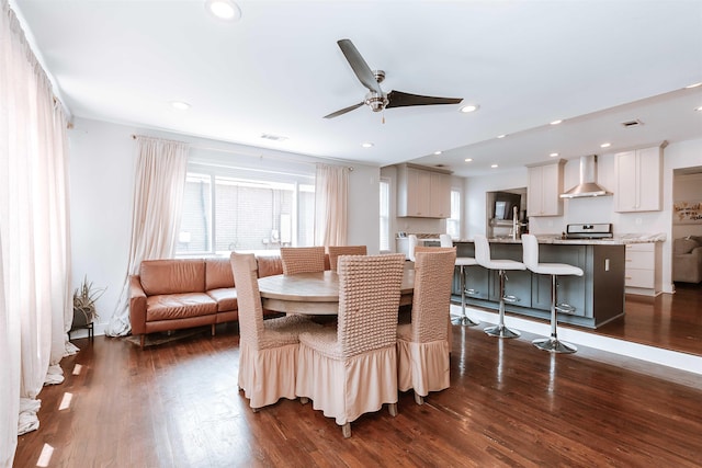470 N Highland St, Memphis, TN 38122 - dining room with a ceiling fan, dark wood finished floors, and recessed lighting