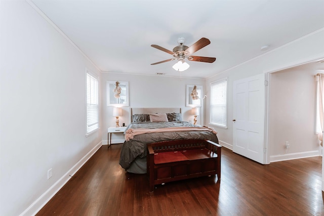 470 N Highland St, Memphis, TN 38122 - bedroom featuring ornamental molding, wood finished floors, baseboards, and a ceiling fan
