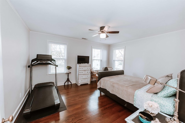 470 N Highland St, Memphis, TN 38122 - bedroom with crown molding, wood finished floors, baseboards, and a ceiling fan