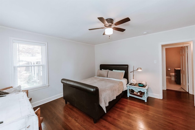 470 N Highland St, Memphis, TN 38122 - bedroom featuring ornamental molding, wood finished floors, baseboards, and a ceiling fan