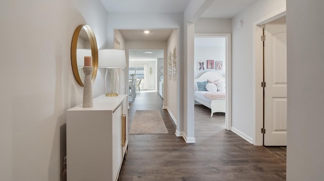 4494 Royster Creek Dr, Millington, TN 38053 - hall featuring dark wood-style flooring, recessed lighting, and baseboards
