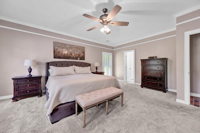 8955 Clair Douwie Cv, Bartlett, TN 38133 - carpeted bedroom with crown molding, baseboards, and a ceiling fan