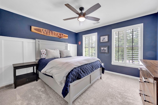 8955 Clair Douwie Cv, Bartlett, TN 38133 - carpeted bedroom featuring ornamental molding, ceiling fan, and baseboards