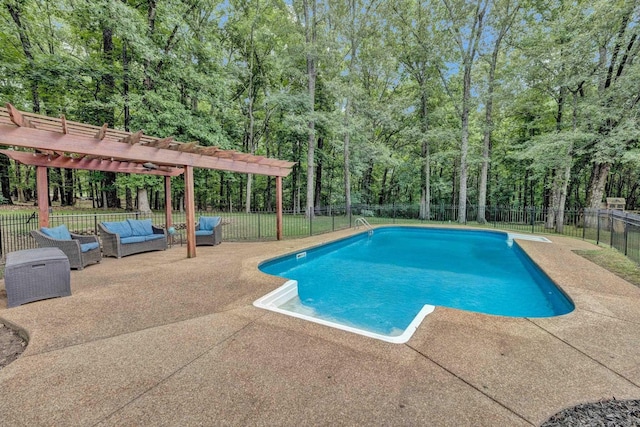 8955 Clair Douwie Cv, Bartlett, TN 38133 - view of swimming pool with a pergola, an outdoor living space, a patio area, and a fenced backyard