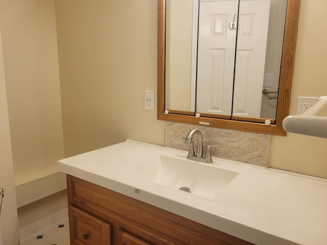 3659 Stonetrace Cir, Bartlett, TN 38135 - bathroom with vanity and decorative backsplash