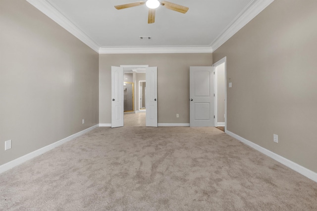 8917 River Sound Dr, Cordova, TN 38016 - unfurnished bedroom featuring crown molding, carpet flooring, baseboards, ensuite bath, and ceiling fan