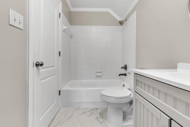 8917 River Sound Dr, Cordova, TN 38016 - full bathroom featuring crown molding, bathtub / shower combination, vanity, toilet, and marble finish flooring