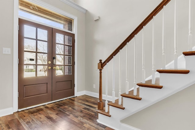 8917 River Sound Dr, Cordova, TN 38016 - entrance foyer featuring stairway, dark wood-style floors, baseboards, and french doors