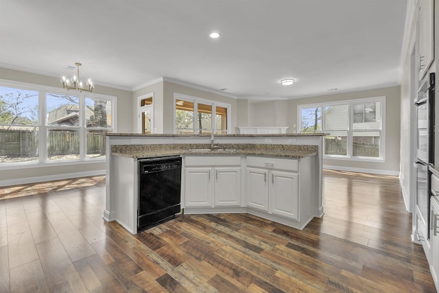 8917 River Sound Dr, Cordova, TN 38016 - kitchen featuring dishwasher, a sink, ornamental molding, a chandelier, and white cabinetry